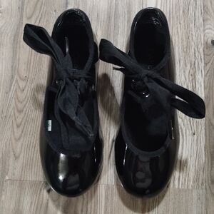Capezio Child Shuffle Tap Shoe Black Patent Leather 356C Size 8W